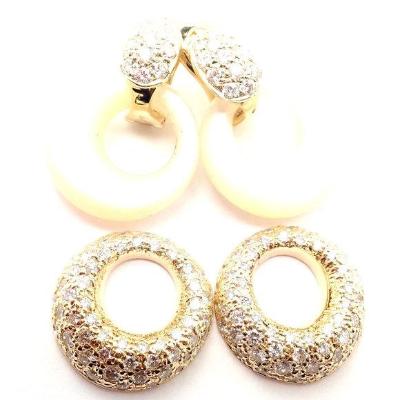 Rare! Van Cleef & Arpels 18k Yellow Gold Diamond MOP Door Knocker Earrings - Picture 4 of 10